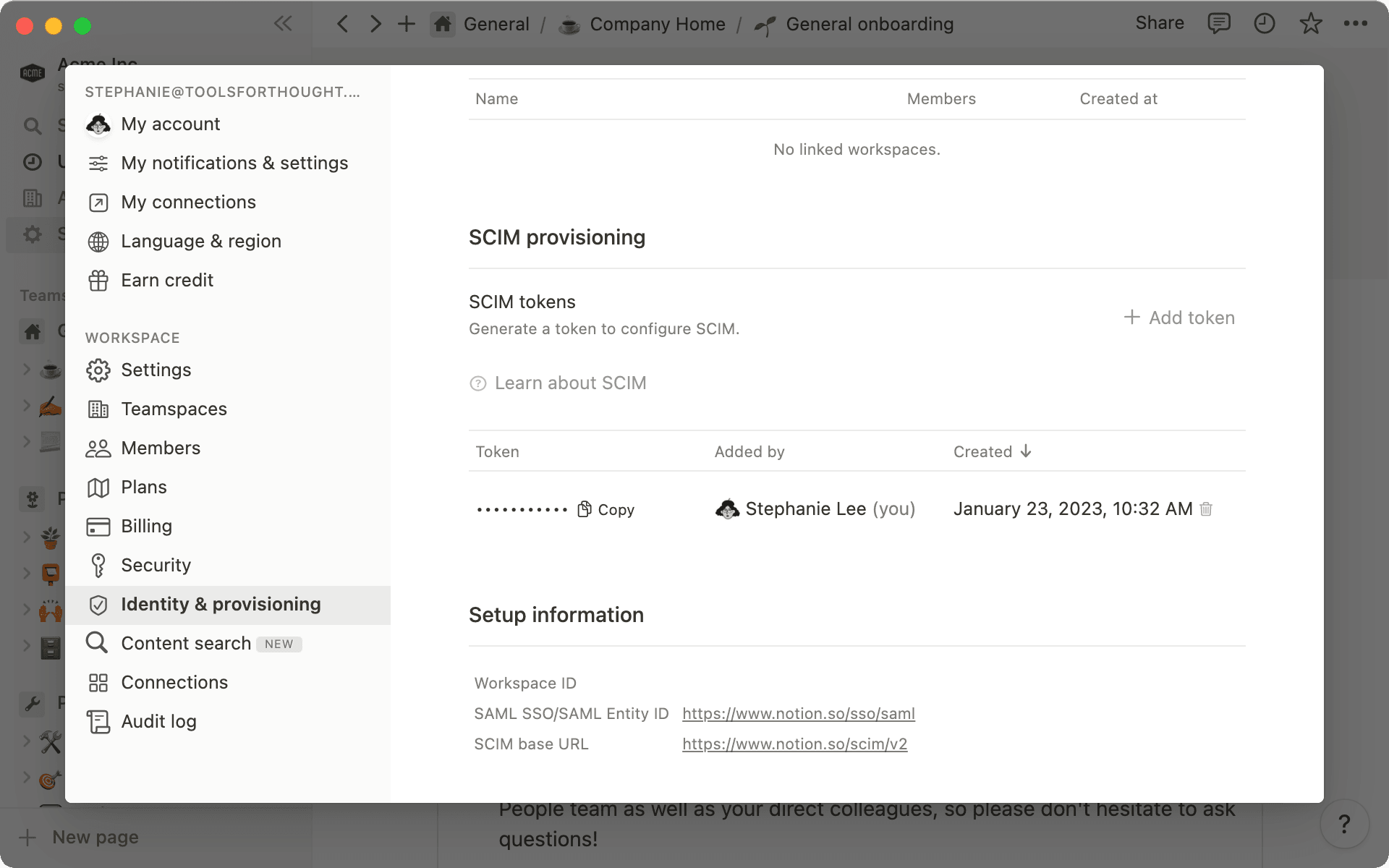 NotionのSCIM APIを使用すると、メンバーとグループのプロビジョニング、管理、プロビジョニング解除がNotionで行えます。