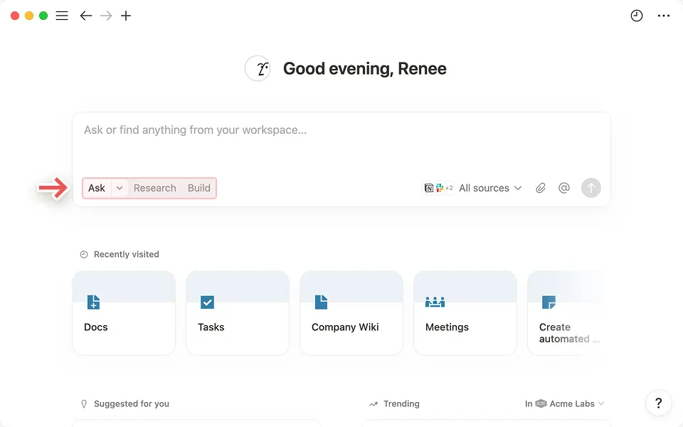 ニーズに応じて、回答の検索やトピックの調査、レポートの作成、データベースの構築などをNotion AIに依頼できます。
