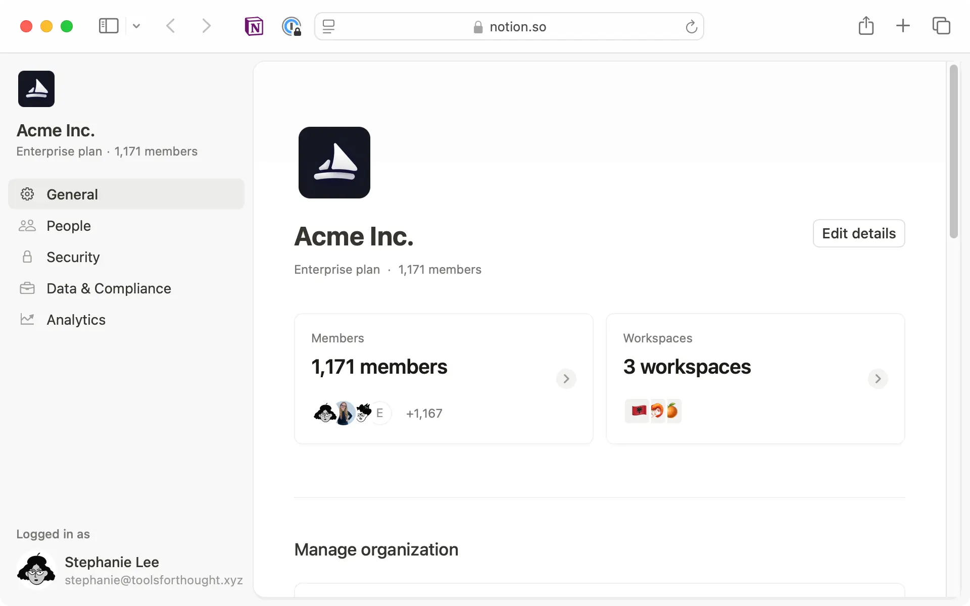 一般設定から組織を管理し、SCIMプロビジョニングとSAML SSOの設定を行います。