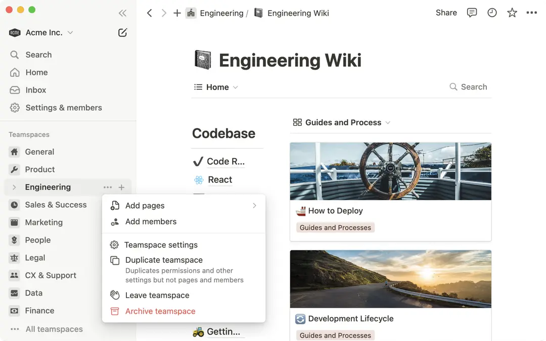 Manage teamspaces