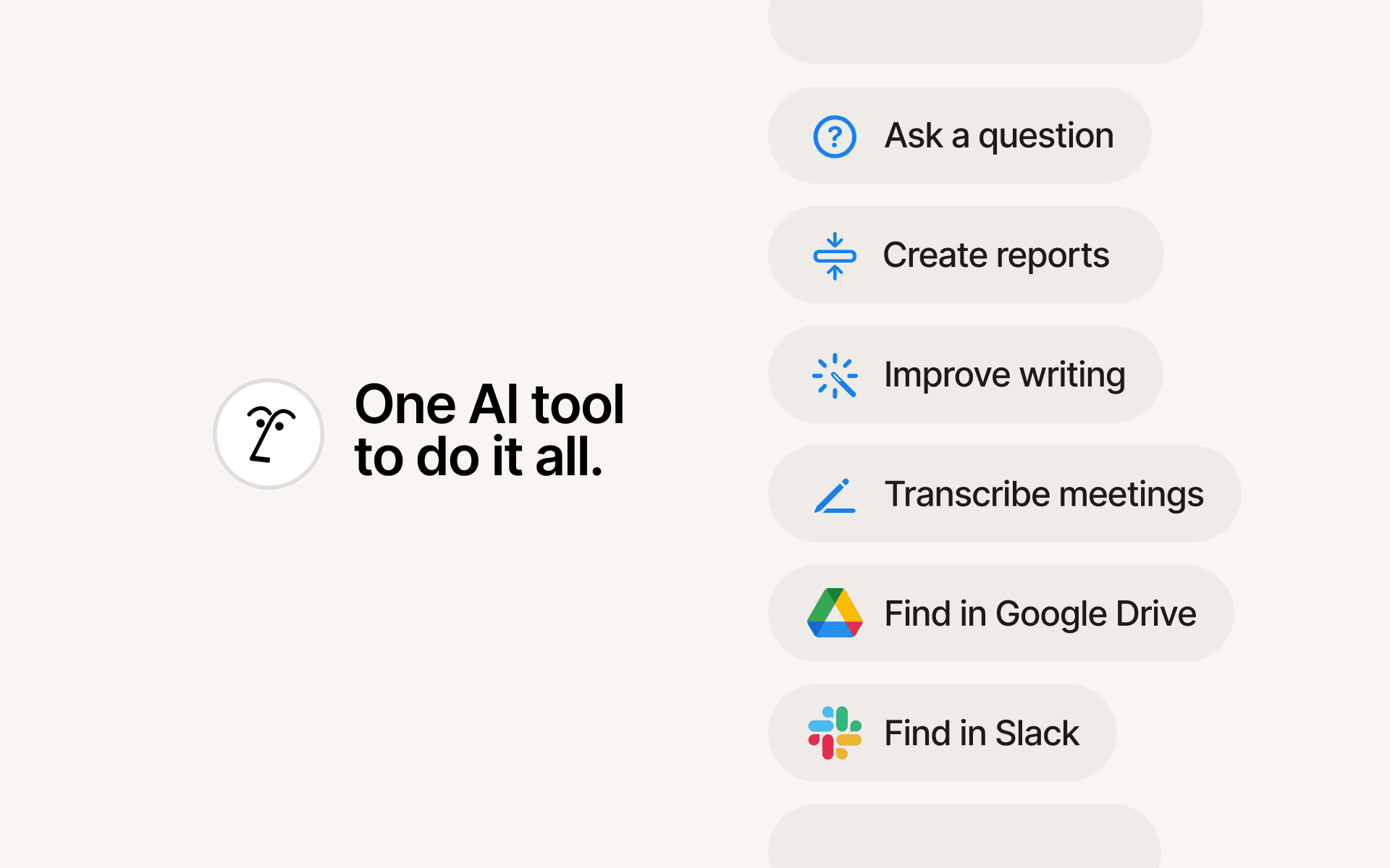 Notion AIを使用すると、検索の高速化、自動文字起こし、文章作成の強化、データベースの迅速なセットアップ、高度なリサーチを楽に行えます。
