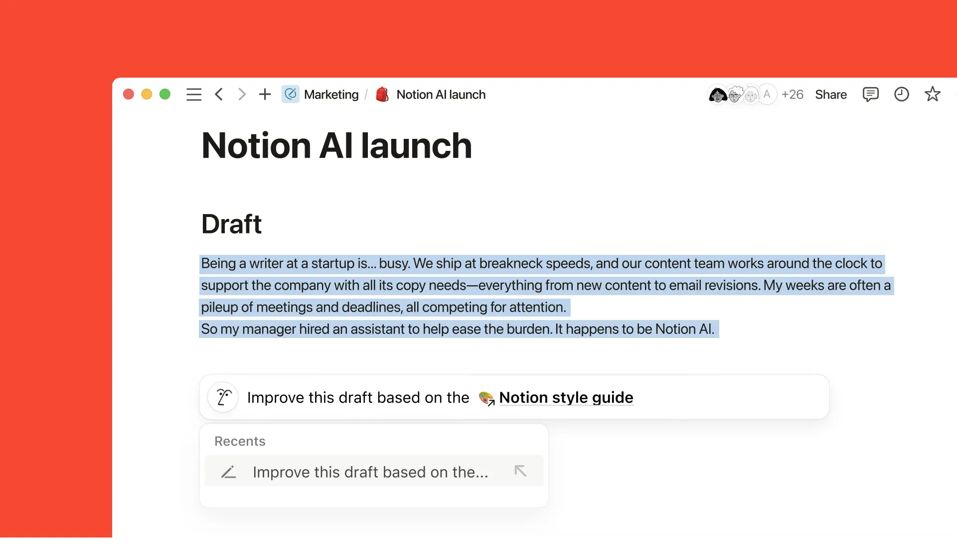 Notion AIは私の専任エディターのように、小さなミスを修正し、文章の構造や流れについてフィードバックしてくれます。
